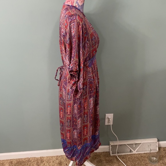 Anthropologie Tiny Omina Kimono Red Purple Printed Midi Dress Small - Picture 5 of 6